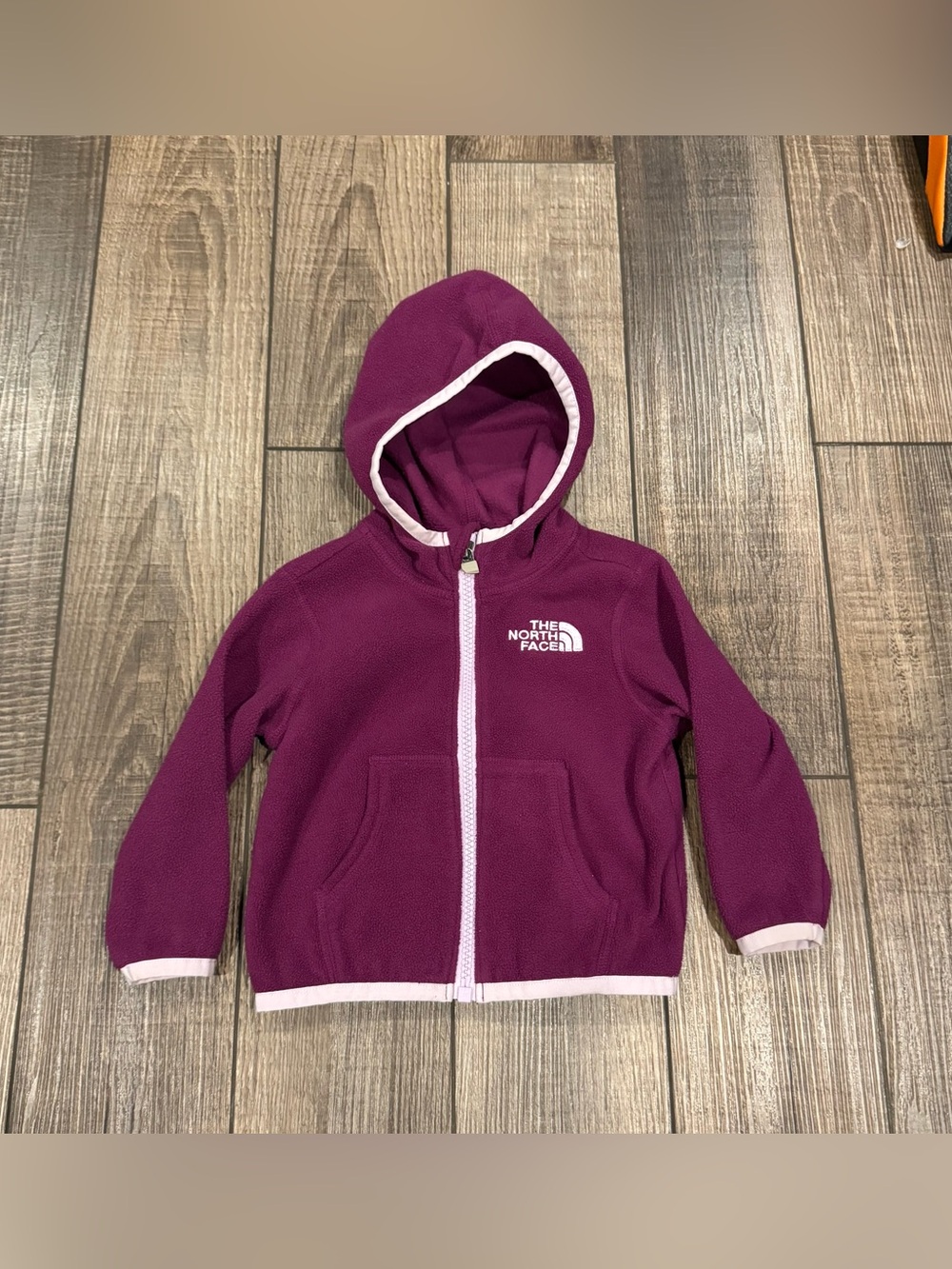 North Face Baby Girl Purple Hooded Fleece Polartec Full Zip Jacket 6-12 Months